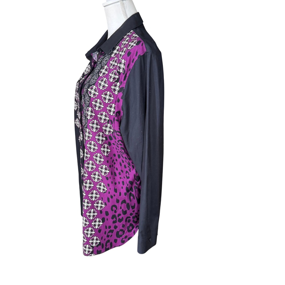 Chico's Purple Medallion No Iron Stretch Tunic Button Down Chico's Size 3.5 18 - Picture 6 of 16